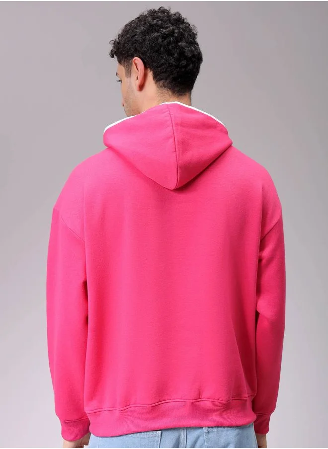 شركة المرآب الهندية Men Relaxed Fit Placement Print Overhead Hooded Sweatshirt