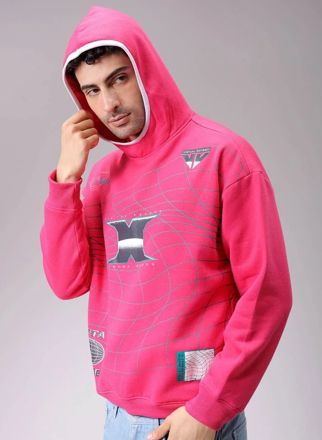 شركة المرآب الهندية Men Relaxed Fit Placement Print Overhead Hooded Sweatshirt