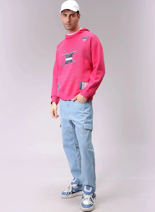 شركة المرآب الهندية Men Relaxed Fit Placement Print Overhead Hooded Sweatshirt