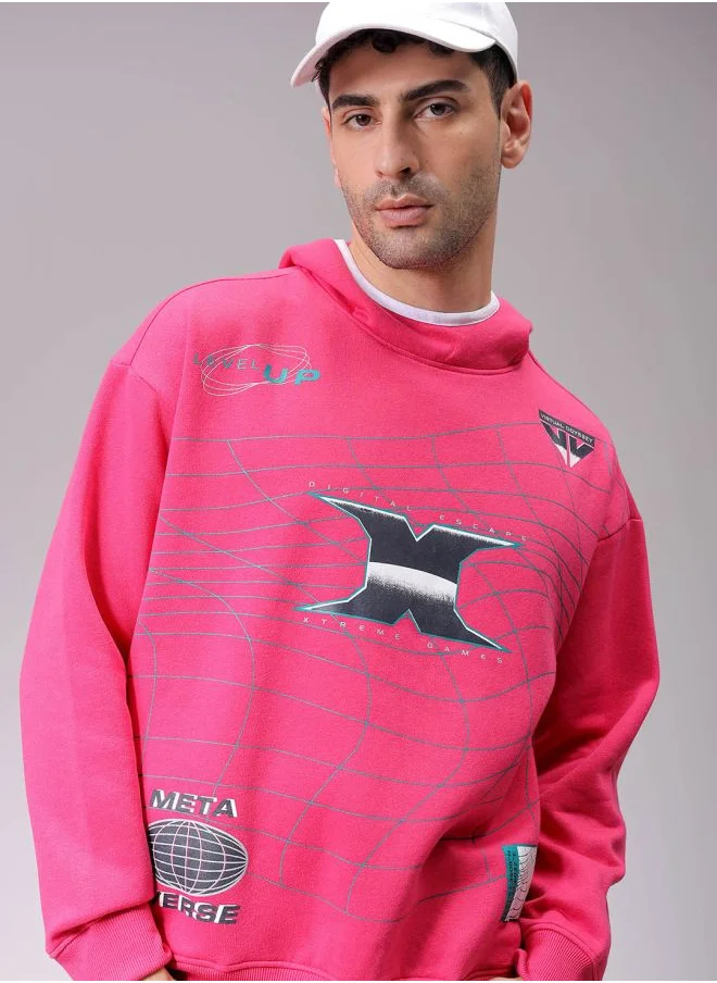 شركة المرآب الهندية Men Relaxed Fit Placement Print Overhead Hooded Sweatshirt