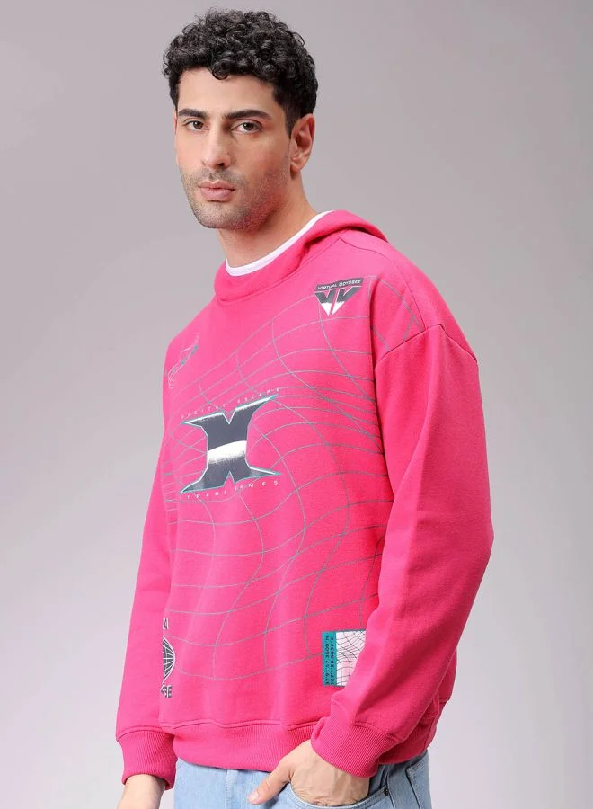 شركة المرآب الهندية Men Relaxed Fit Placement Print Overhead Hooded Sweatshirt