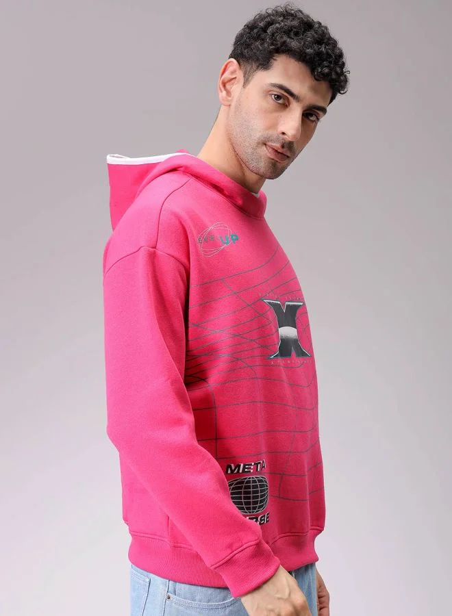 شركة المرآب الهندية Men Relaxed Fit Placement Print Overhead Hooded Sweatshirt
