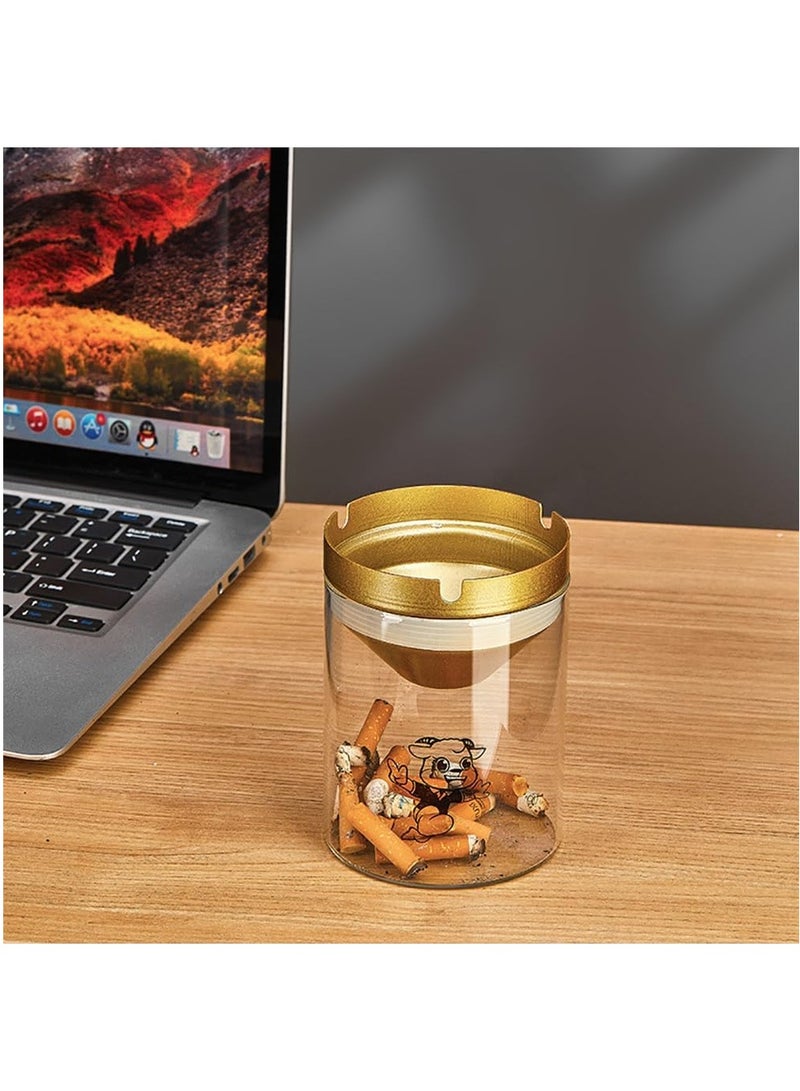 Rubik Glass Windproof Ashtray with Steel Lid, 11.5 x 8.5 cm Ash Tray for Indoor/Outdoor Use (Black)  - Image 2