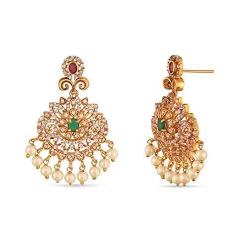 TARINIKA Gold Plated Brass Antique Nakshatra CZ Short Necklace Set with Earrings for Women Indian Jewelry Set Desi Necklace Pearl Fashion Jewelry Gift for Her (Riya Antque) - Image 4