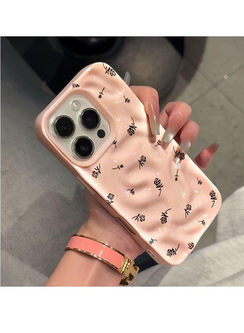 NIBEMINENT Full Screen Black Roses Protective TPU Case Cover For iPhone 14 Pro, Pink