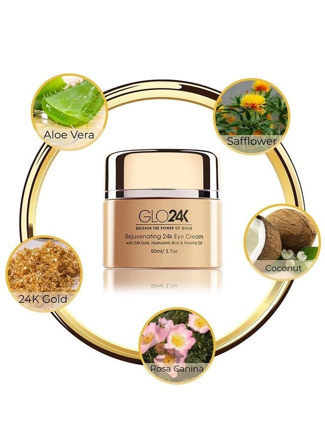GLO24K UNLEASH THE POWER OF GOLD GLO24K Eye Cream with 24k Gold, Hyaluronic Acid, Rosehip Oil, and Vitamins. Minimizes wrinkles and fine-lines around the eyes.  - Image 2