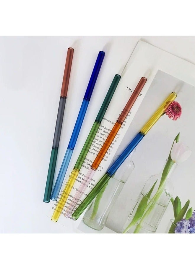 هابي هوم عبوه من 5 قطع من ماصات زجاجية قابلة لاعادة الاستخدام وفرشاة تنظيف ماصات شرب ملونة، مقاس 7.5 انش × 8 ملم، ماصة زجاجية وفرشاة تنظيف، مثالية للعصائر والشاي والعصير-متعددالالوان - Image 2