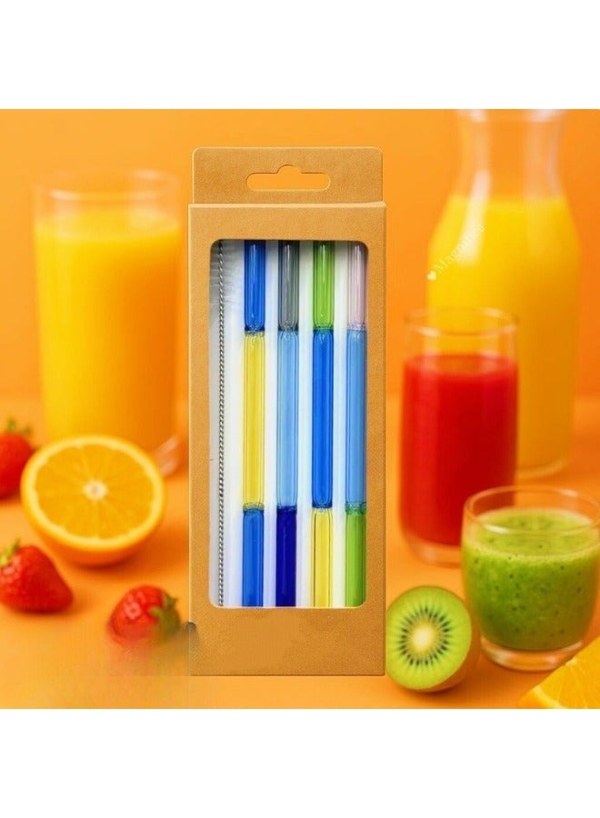 هابي هوم عبوه من 5 قطع من ماصات زجاجية قابلة لاعادة الاستخدام وفرشاة تنظيف ماصات شرب ملونة، مقاس 7.5 انش × 8 ملم، ماصة زجاجية وفرشاة تنظيف، مثالية للعصائر والشاي والعصير-متعددالالوان - Image 3
