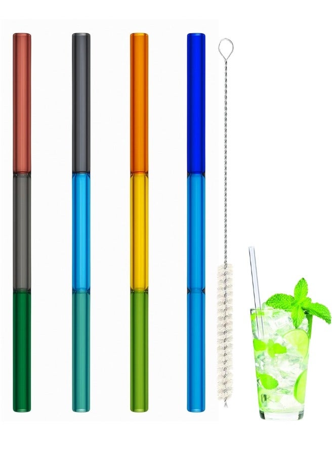 هابي هوم عبوه من 5 قطع من ماصات زجاجية قابلة لاعادة الاستخدام وفرشاة تنظيف ماصات شرب ملونة، مقاس 7.5 انش × 8 ملم، ماصة زجاجية وفرشاة تنظيف، مثالية للعصائر والشاي والعصير-متعددالالوان - Image 1