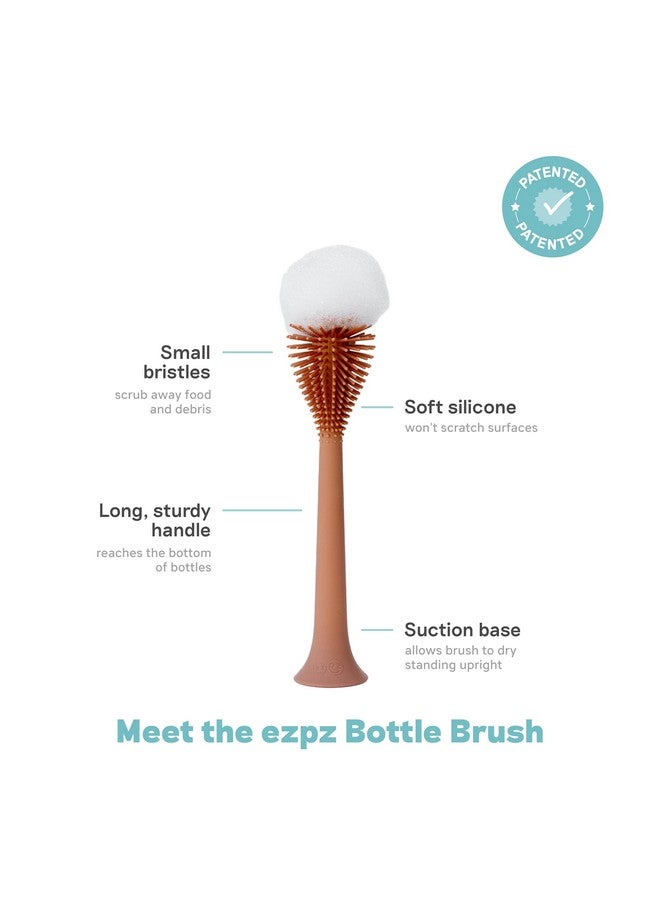 ezpz ezpz Bottle Brush (Sienna) - Silicone Bottle Cleaning Tool with Long Sturdy Handle - Flexible Top for Tight Spaces - Gently Cleans Cups, Glasses, Bottles and Accessories - Suction Base, BPA-Free - Image 1