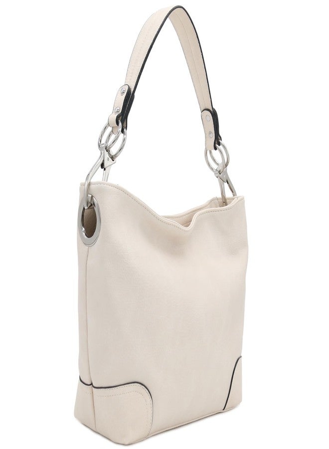 Alyssa Hobo Shoulder Bag with Big Snap Hook Hardware, Ivory - Image 1