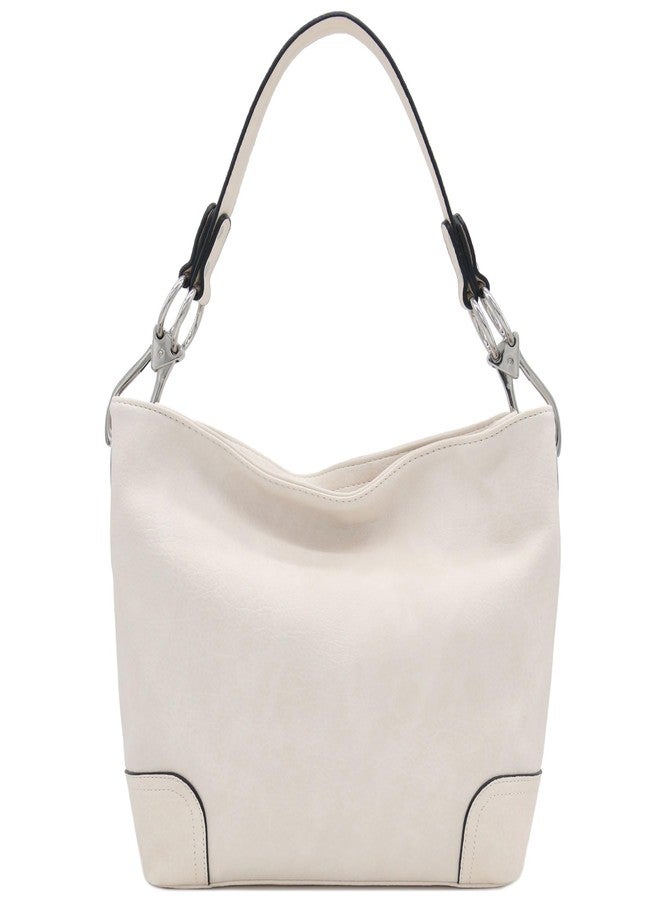 Alyssa Hobo Shoulder Bag with Big Snap Hook Hardware, Ivory - Image 2