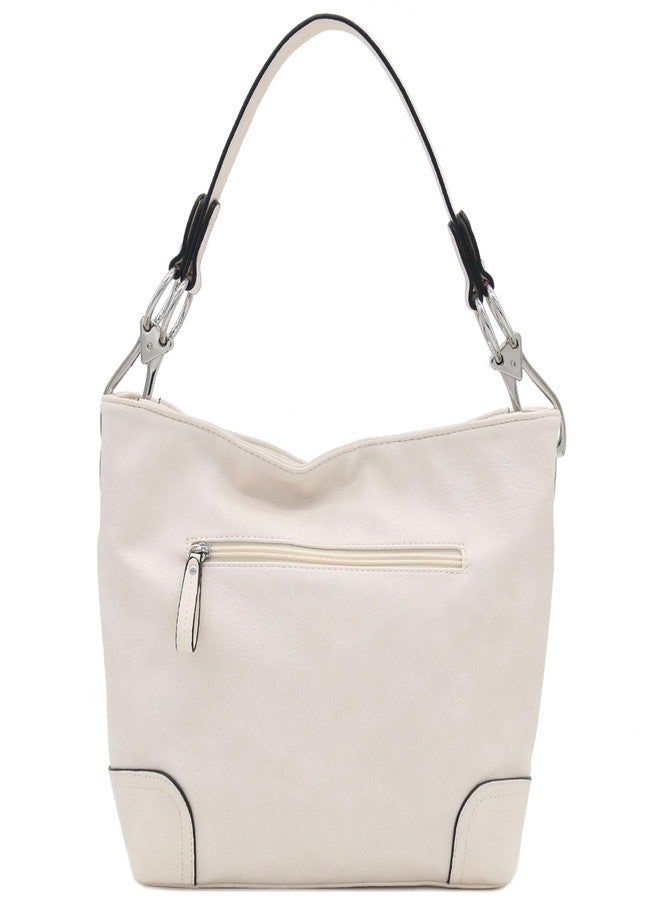 Alyssa Hobo Shoulder Bag with Big Snap Hook Hardware, Ivory - Image 5