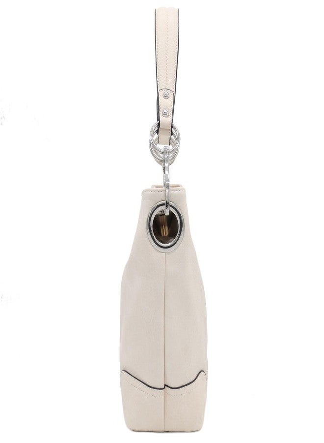 Alyssa Hobo Shoulder Bag with Big Snap Hook Hardware, Ivory - Image 3