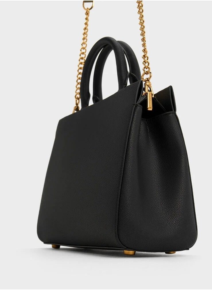 Charles & Keith Charles & Keith Mirabelle Structured Top Handle Bag & Shoulder Bag & Crossbody Bag - Black  - Image 3