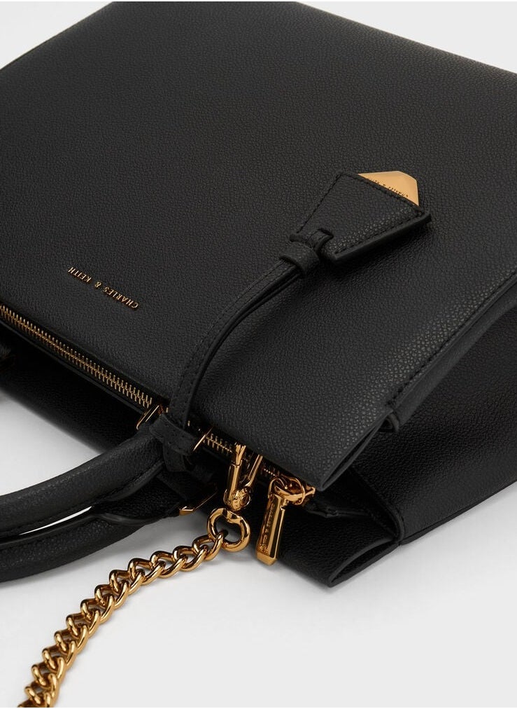 Charles & Keith Charles & Keith Mirabelle Structured Top Handle Bag & Shoulder Bag & Crossbody Bag - Black  - Image 4