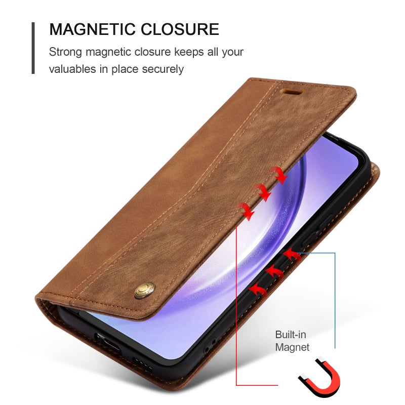 QLTYPRI Wallet Case for Samsung Galaxy A15 4G/5G, Vintage PU Leather Folio Case with Card Slots Kickstand Magnetic Closure Shockproof Flip Phone Cover for Samsung Galaxy A15 4G/5G - Retro Brown - Image 4