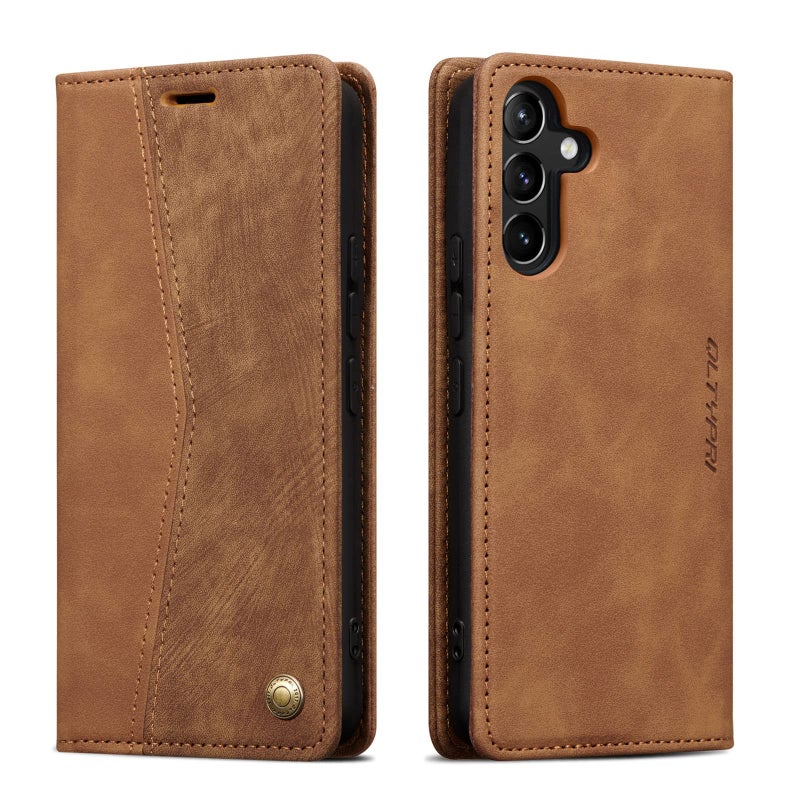 QLTYPRI Wallet Case for Samsung Galaxy A15 4G/5G, Vintage PU Leather Folio Case with Card Slots Kickstand Magnetic Closure Shockproof Flip Phone Cover for Samsung Galaxy A15 4G/5G - Retro Brown - Image 1