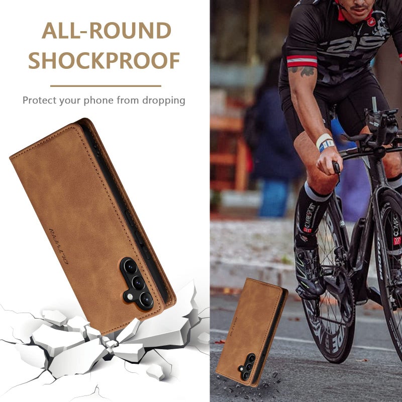 QLTYPRI Wallet Case for Samsung Galaxy A15 4G/5G, Vintage PU Leather Folio Case with Card Slots Kickstand Magnetic Closure Shockproof Flip Phone Cover for Samsung Galaxy A15 4G/5G - Retro Brown - Image 5