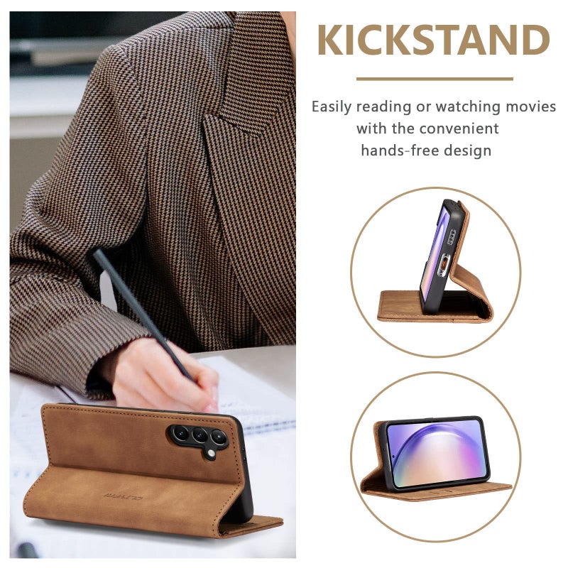 QLTYPRI Wallet Case for Samsung Galaxy A15 4G/5G, Vintage PU Leather Folio Case with Card Slots Kickstand Magnetic Closure Shockproof Flip Phone Cover for Samsung Galaxy A15 4G/5G - Retro Brown - Image 3
