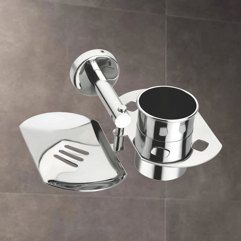 LIPKA Soap Dish with Tumbler Holder from Metro Series| Premium Stainless Steel Bathroom Combo Set| Glossy Finish Soap Stand Set with Toothbrush Holder - Image 1