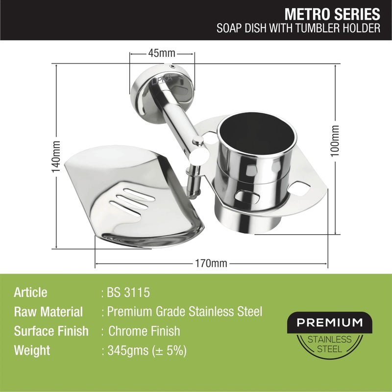 LIPKA Soap Dish with Tumbler Holder from Metro Series| Premium Stainless Steel Bathroom Combo Set| Glossy Finish Soap Stand Set with Toothbrush Holder - Image 2