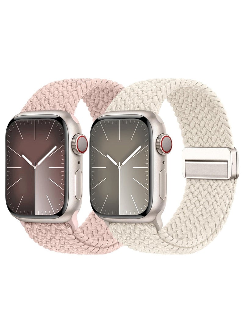 2pcs Pack Braided Magnetic Clasp Band Compatible with Apple Watch, for 44mm 45mm 46mm 49mm, Soft Nylon adjustable Sport Strap for iWatch Series 11 10 9 8 7 6 5 4 3 SE Ultra - Image 1