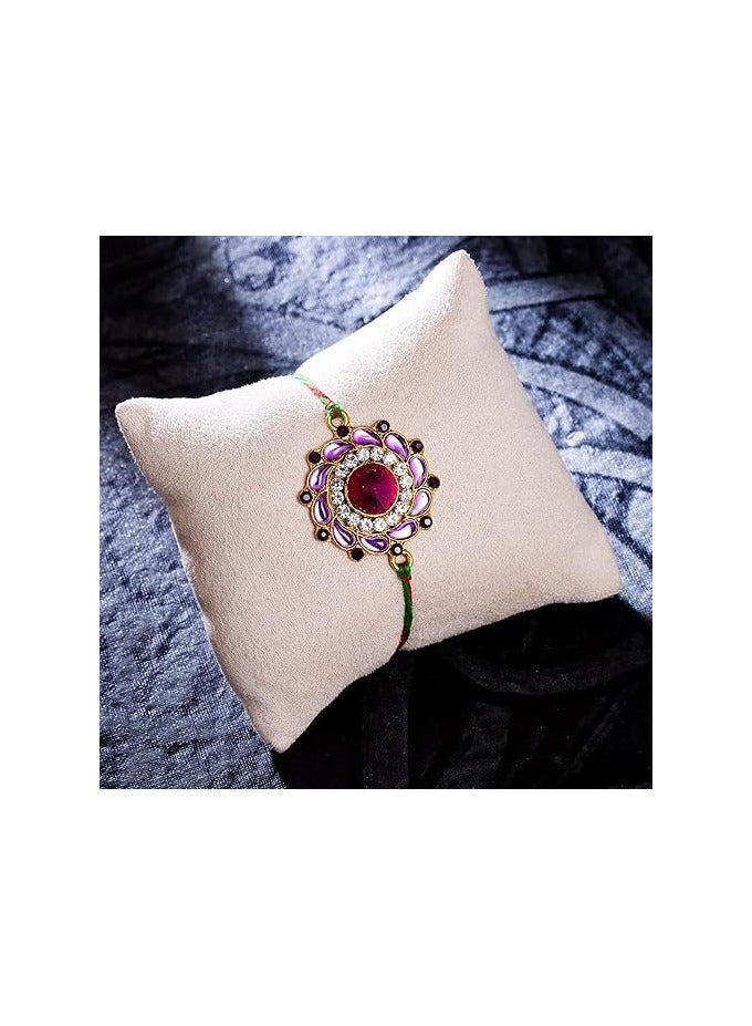 سوكهي Sukhi Rakhi مصمم زهور كوندان أنيق مطلي بالذهب راخي فاخر للأخ مع رولي شوال وبطاقة تهنئة راخي لبهايا راخي للرجال كوندان راخي - Image 2