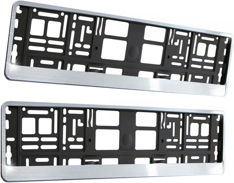 إنتنس 2 x Racing Systems حامل لوحة أرقام بمظهر الفولاذ المقاوم للصدأ المصقول 520 × 110 مم إطار لوحة سيارة أسود / مظهر فولاذ مقاوم للصدأ - Image 1