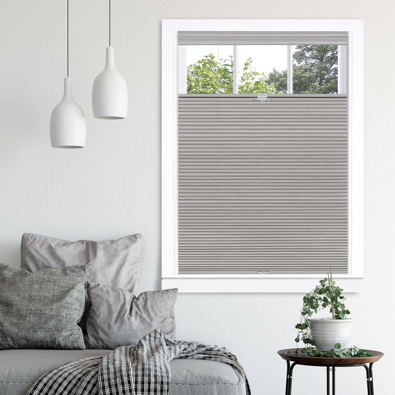 Cordless Cellular Pleated Window Shades 30 Inch Width 64 Inch Length Dove Grey Light Filtering TopDown Honeycomb Pull Down Blinds for Windows and Skylights by Achim Home Decor