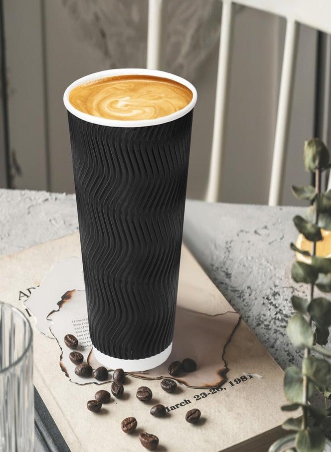 BYSNOW 100 Pack 16 oz Coffee Cups with Lids, Disposable Insulated Hot Cups To Go Paper Coffee Cups, Corrugated Ripple Wall Cup for Hot Drink, Office, Coffee Bar (Black 16 oz) - Image 4