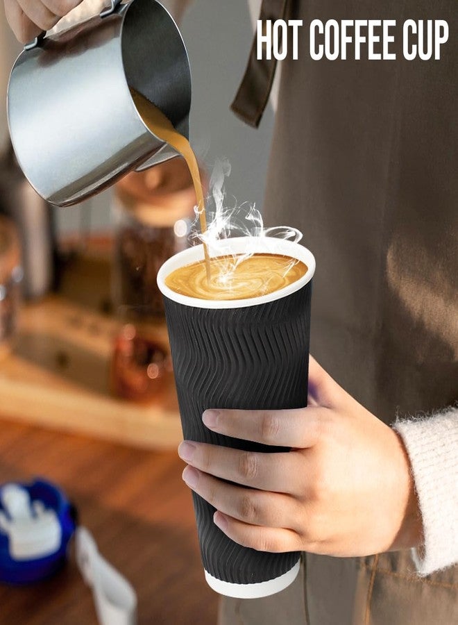 BYSNOW 100 Pack 16 oz Coffee Cups with Lids, Disposable Insulated Hot Cups To Go Paper Coffee Cups, Corrugated Ripple Wall Cup for Hot Drink, Office, Coffee Bar (Black 16 oz) - Image 5