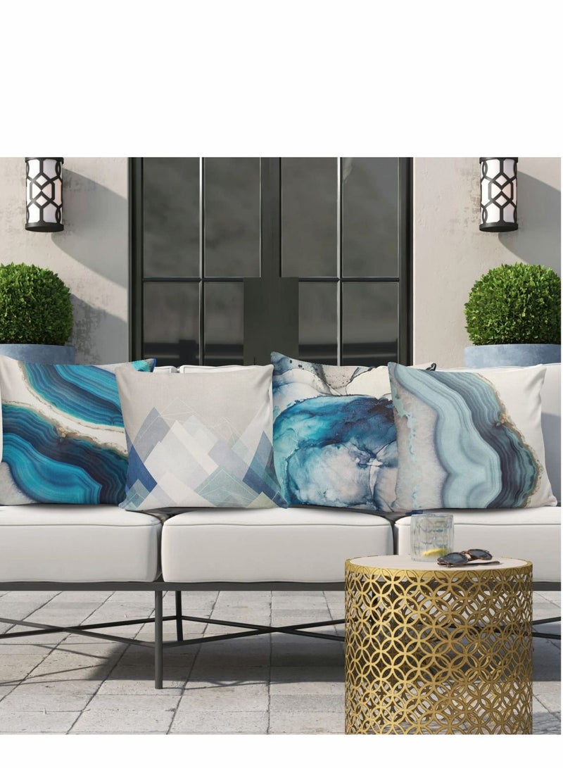 كابتن تيك Pillow Covers Set of 4, Modern Sofa Throw Cover, Decorative Outdoor Linen Fabric Case for Couch Bed Car 45x45cm - Image 3