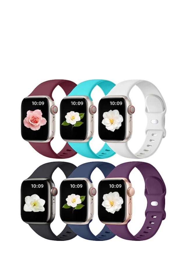 Breathable Silicone Watch Bands Compatible with Apple Watch - Multiple Sizes for Series 8 7 6 5 4 3 2 1 SE,45mm 41mm 40mm 38mm 44mm 42mm 49mm- 6 Pack Variety Set - Image 1