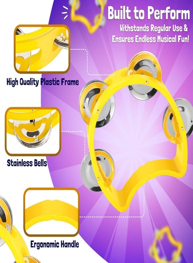 Flexzion Half Moon Musical Tambourine Set of 4, Red Yellow Blue Green, Double Row Metal Jingles Hand Held Percussion Drum with Ergonomic Handle Grip - Image 5