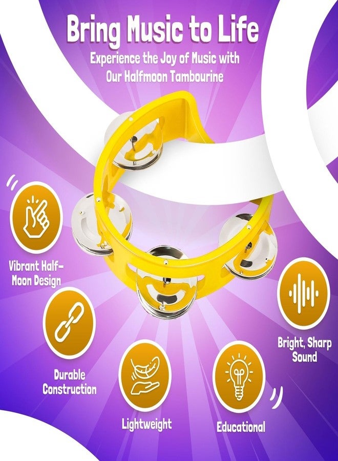 Flexzion Half Moon Musical Tambourine Set of 4, Red Yellow Blue Green, Double Row Metal Jingles Hand Held Percussion Drum with Ergonomic Handle Grip - Image 4