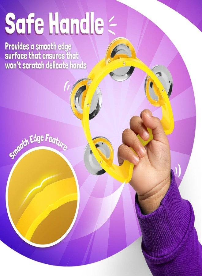 Flexzion Half Moon Musical Tambourine Set of 4, Red Yellow Blue Green, Double Row Metal Jingles Hand Held Percussion Drum with Ergonomic Handle Grip - Image 3
