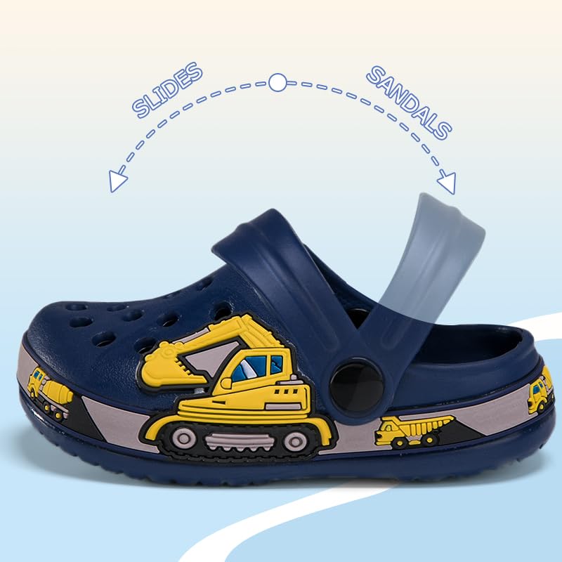 DRECAGE Toddler Clogs Kids Clogs for Girls Boys Slip on Garden Clogs Slide Sandals Waterproof Beach Pool Shoes Slipper Darkblue Digger Little Kid 11 - Image 2
