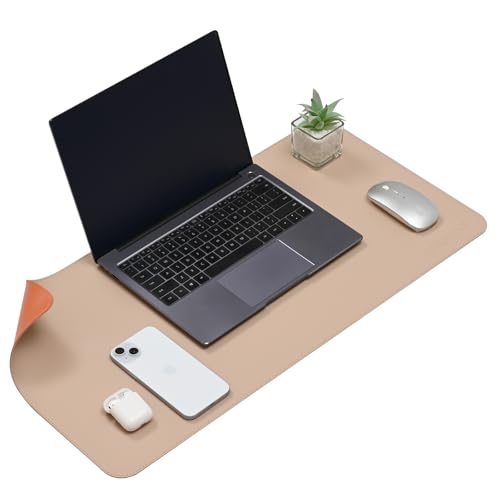 AROPANA Vegan Leather Desk Mat | Large Reversible Mouse Pad & Computer Table Protector | Dual-Side Waterproof Extended Laptop Pad with Edge-Stitched Design (70x35CM, Apricot and Orange) - Image 1