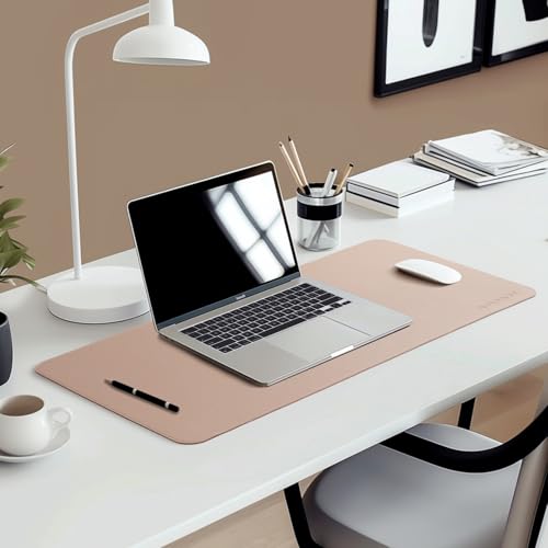 AROPANA Vegan Leather Desk Mat | Large Reversible Mouse Pad & Computer Table Protector | Dual-Side Waterproof Extended Laptop Pad with Edge-Stitched Design (70x35CM, Apricot and Orange) - Image 3