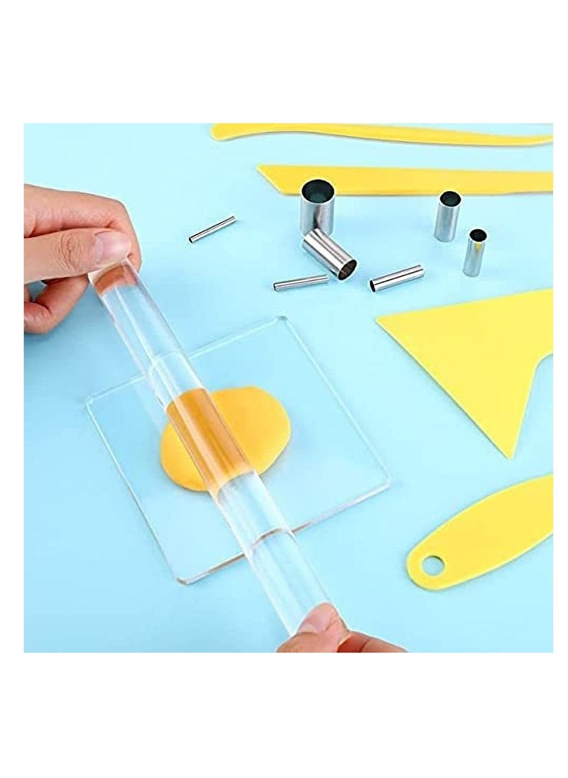 Excefore - 15 PCS Polymer Clay DIY Tool Set Includes Acrylic Roller Sheets Plastic Scraper Backing Board Stainless Steel Round Circle Shape Cutter Modeling - Image 1