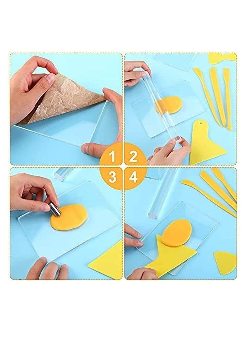 Excefore - 15 PCS Polymer Clay DIY Tool Set Includes Acrylic Roller Sheets Plastic Scraper Backing Board Stainless Steel Round Circle Shape Cutter Modeling - Image 1