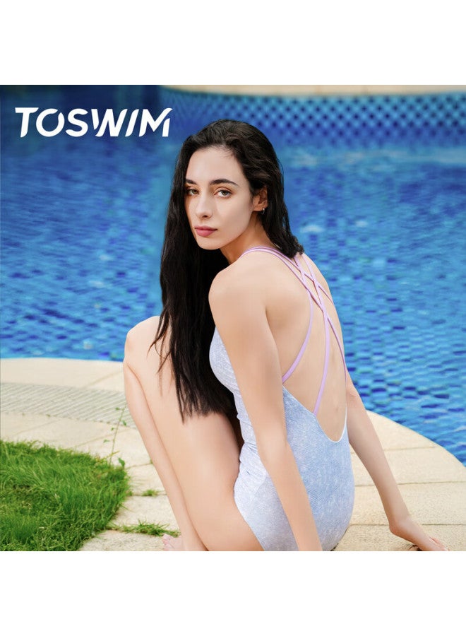 Toswim Women's One Piece Swimsuit With Triangle Thin Shoulder Straps, Slimming And Tummy Covering Swimwear For Women Moonlight Lover - Image 2