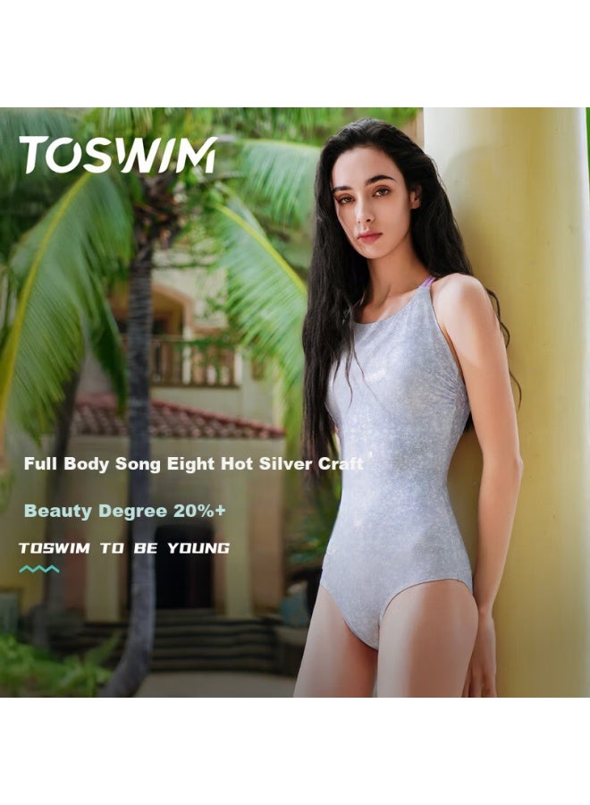 Toswim Women's One Piece Swimsuit With Triangle Thin Shoulder Straps, Slimming And Tummy Covering Swimwear For Women Moonlight Lover - Image 1