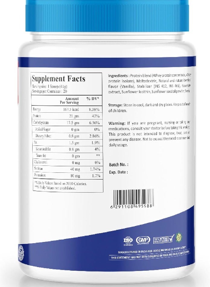 Organic Grass Fed 100% Whey Protein - 21G Protein Per Serving, 20 Servings Vanilla Bean