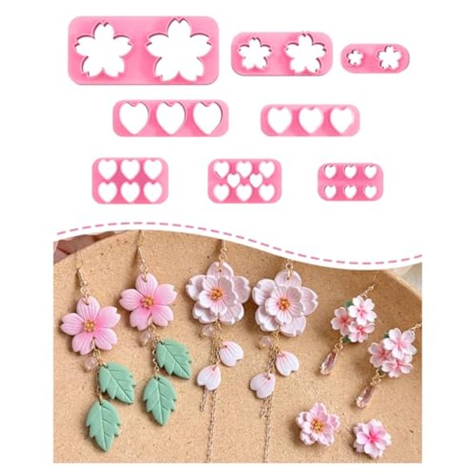 Keoker Cherry Blossoms Clay Earring Cutters, Flower Petal Clay Molds, Spring Polymer Clay Flower Cutters