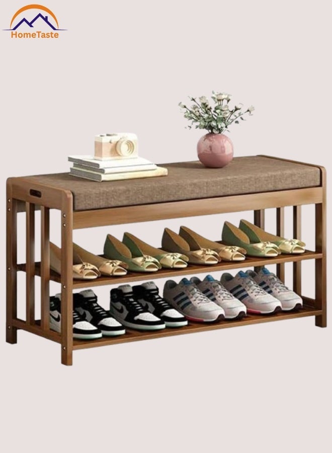 طعم المنزل رف أحذية خشبي مع مقعد - خزانة أحذية من الخيزران مع مقعد ورف تخزين - منظم أحذية مغلق للمدخل أو المنزل أو المكتب - 80 × 27 × 45 سم - Image 1