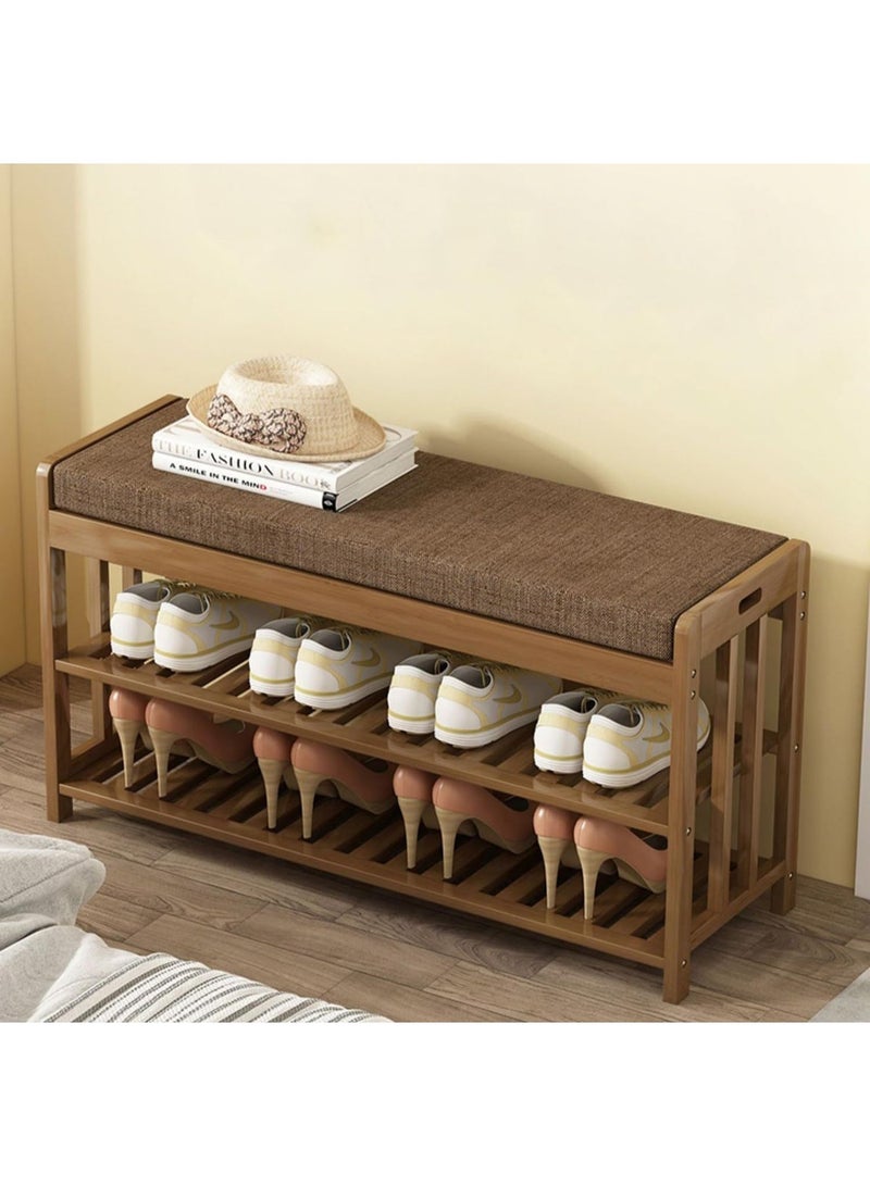 طعم المنزل رف أحذية خشبي مع مقعد - خزانة أحذية من الخيزران مع مقعد ورف تخزين - منظم أحذية مغلق للمدخل أو المنزل أو المكتب - 80 × 27 × 45 سم - Image 4
