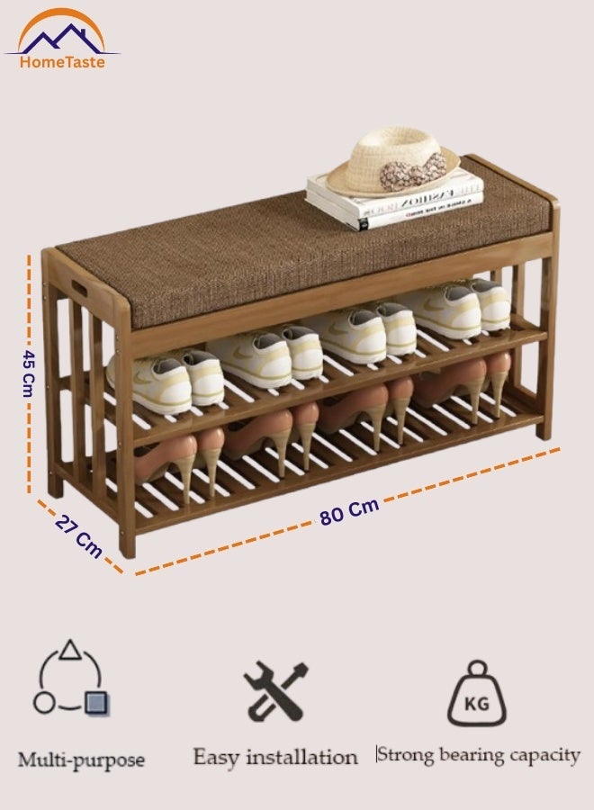 طعم المنزل رف أحذية خشبي مع مقعد - خزانة أحذية من الخيزران مع مقعد ورف تخزين - منظم أحذية مغلق للمدخل أو المنزل أو المكتب - 80 × 27 × 45 سم - Image 2