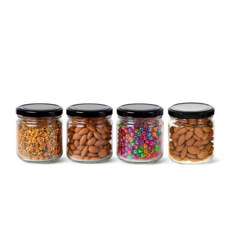 MACHAK Round Glass Jar With Airtight Lid For Kitchen Storage | Glass Food Storage Jars | Grocery Kitchen Container Set | glass storage containers with lid | Black, 200ml (4 Pieces) - Image 5